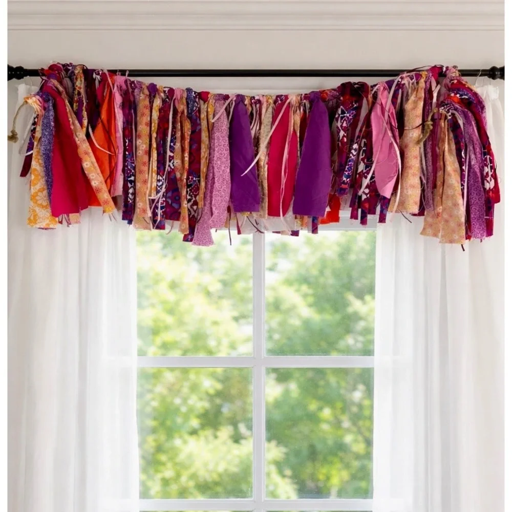 Boho Fabric Scrap Garland Pink Purple Nursery Party‎ Banner Wall Decor 40in
